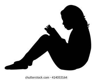 Child Reading The Book, Silhouette Vector