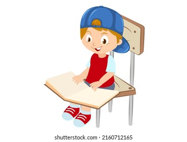 The child is reading a book sitting in a chair vector illustration