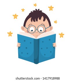 child reading a book vector illustration