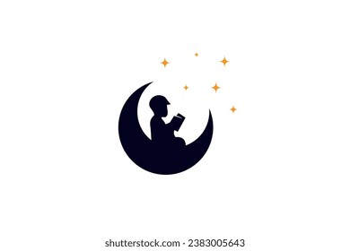 Kinderlesen auf Halbmond in Logo-Design, Vektorgrafik