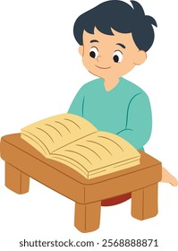 the child is reading while sitting vector illustration stock
