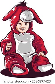 "Child in Red Donkey Costume - Playful Cartoon Illustration