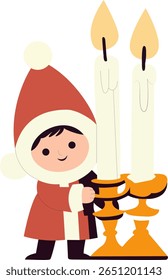 Child in Red Holding Lit Candles, happy Candlemas Candle Bearer