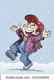 The child rejoices in the snow