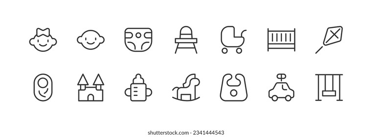 child related line icons. Vector linear object set. 24x24 Pixel Perfect with editable stroke