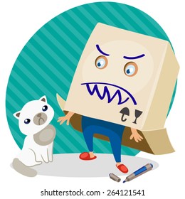 Child represents a monster and scare the cat