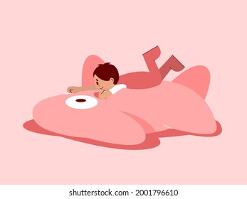 Child rest and think of a dream. Flat Design Illustration about dream.