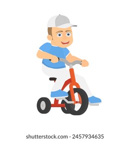 Child rides a bicycle. Boy riding a children bike, vector illustration