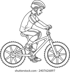 child riding a bicycle line vector illustration isolated on white background