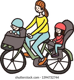 child riding bicycle mother children