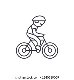 Child Riding A Bike Line Icon Concept. Child Riding A Bike Vector Linear Illustration, Symbol, Sign