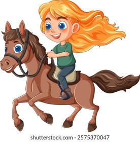 Child riding a horse with flowing hair