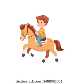 Child riding a pony in a cheerful cartoon style