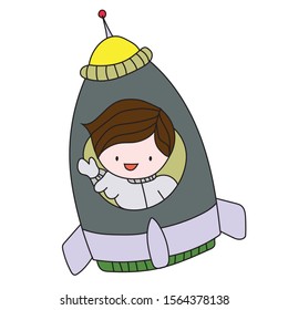 Child riding a spacecraft - space - vector