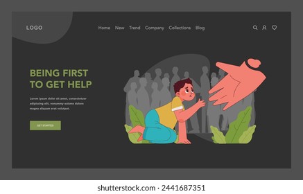 Child rights concept. Child in need reaches out, prioritized for assistance in depiction of society commitment to welfare of vulnerable minors. Help and protection of kids. Vector illustration