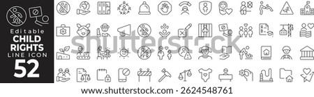 Child Rights icon set with editable stroke. Children rights and protection thin line icon collection. Vector illustration