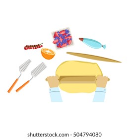 Child Rolling The Dough Illustration With Only Hands Visible From Above