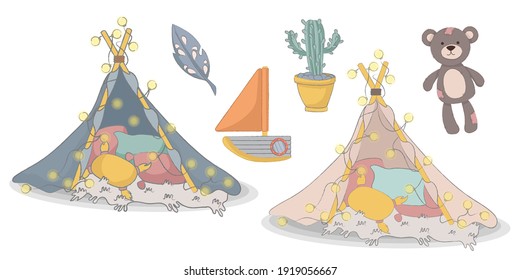 Child room decor set canopy bear boat cactus