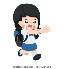 child running and crying in a school uniform