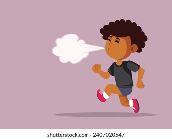 
Child Running and fussing from Exhaustion Vector Illustration. Little kid running and exhaling from tiredness 
