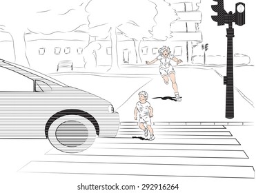 child running into traffic