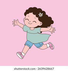 a child running with open arms and a smile. minimal line illustration.