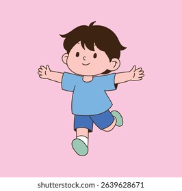 a child running with open arms and a smile. minimal line illustration.