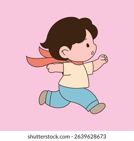 a child running with open arms and a smile. minimal line illustration.