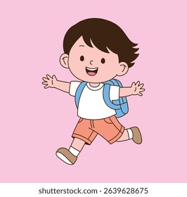 a child running with open arms and a smile. minimal line illustration.