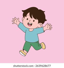 a child running with open arms and a smile. minimal line illustration.