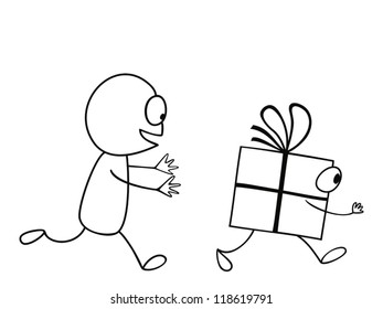 Child runs after gift box