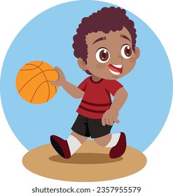 A child runs fast and plays basketball