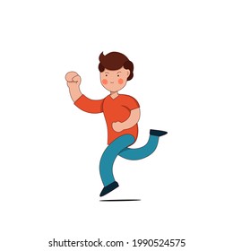 a child runs happily with his hands raised. flat illustration