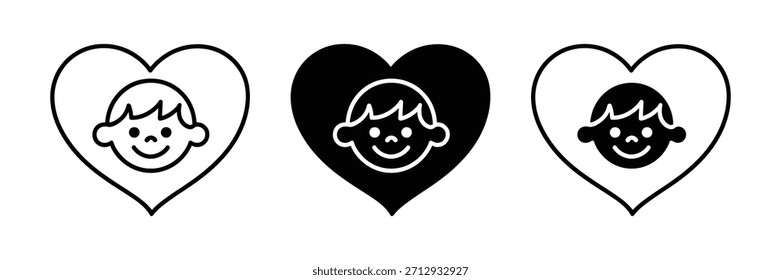 Child safe icon. boy face with heart symbol. baby care icon. vector illustration 