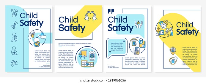 Child safety creative brochure template. Kids protection. Flyer, booklet, leaflet print, cover design with linear icons. Vector layouts for magazines, annual reports, advertising posters