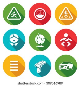 Child safety Icons Set. Vector Illustration. Isolated Flat Icons collection on a color background for design