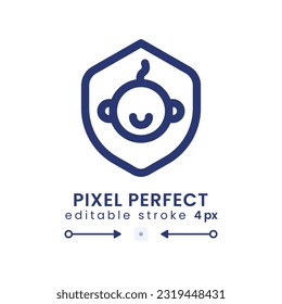 Child safety linear desktop icon. Parent control. Under protection. Baby insurance. Pixel perfect, outline 4px. GUI, UX design. Isolated user interface element for website. Editable stroke