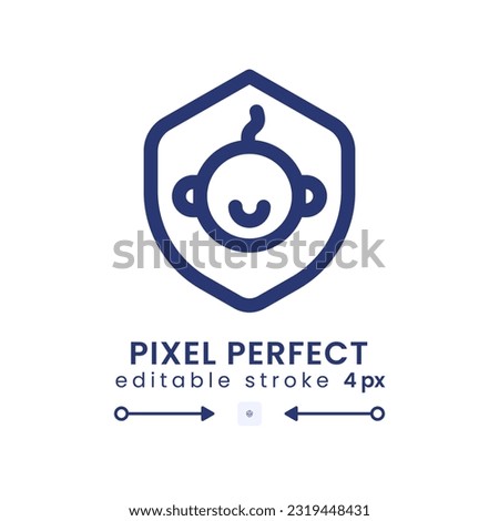 Child safety linear desktop icon. Parent control. Under protection. Baby insurance. Pixel perfect, outline 4px. GUI, UX design. Isolated user interface element for website. Editable stroke