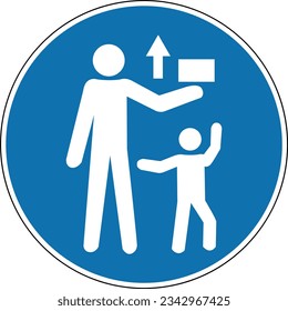 Signo de seguridad infantil. Signo obligatorio. Signo azul redondo. Mantener fuera del alcance de los niños.