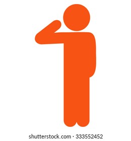 Child Salute vector icon. Style is flat symbol, orange color, rounded angles, white background.