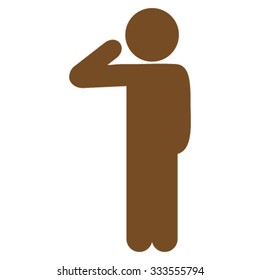 Child Salute vector icon. Style is flat symbol, brown color, rounded angles, white background.