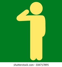 Child Salute vector icon. Style is flat symbol, yellow color, rounded angles, green background.