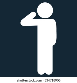 Child Salute vector icon. Style is flat symbol, white color, rounded angles, dark blue background.