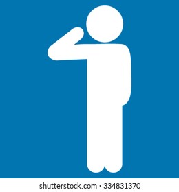 Child Salute vector icon. Style is flat symbol, white color, rounded angles, blue background.