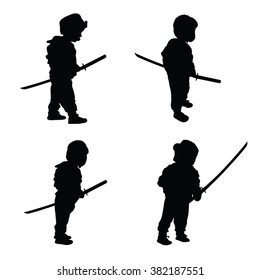 child with samurai sword illustration silhouette