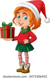 Child in Santa hat with present