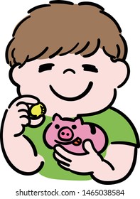Child saving money in a pig money box