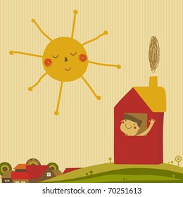 child saying hello to the sun