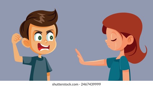 
Child Saying No to Aggressive Behavior Vector Illustration. Girl standing up for herself not accepting abusive behavior 
