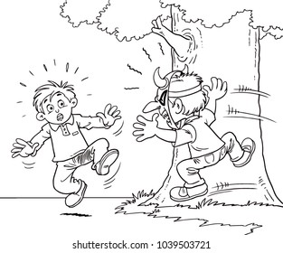 child scare with a devil mask